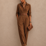 Women's Collared Elegant Suede Jumpsuit (Belt Not Included) MDZ2105H4GMJ