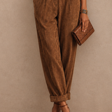 Women's Collared Elegant Suede Jumpsuit (Belt Not Included) MDZ2105H4GMJ
