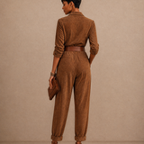 Women's Collared Elegant Suede Jumpsuit (Belt Not Included) MDZ2105H4GMJ