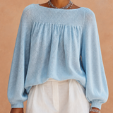 Women's Ruched Casual Knit Crew Neck Lantern Sleeve Top MDZ2186H3GMJ