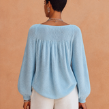 Women's Ruched Casual Knit Crew Neck Lantern Sleeve Top MDZ2186H3GMJ