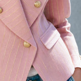 Retro-elegant Pink Striped Double-breasted Blazer