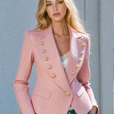 Retro-elegant Pink Striped Double-breasted Blazer