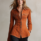 American Vintage Lapel-collar Button-front Contrast-stitch Slim-fit Denim Shirt Jacket