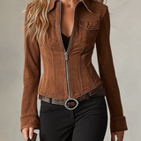 American Vintage Lapel-collar Zip-front Slim-fit Cropped Denim Jacket
