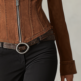American Vintage Lapel-collar Zip-front Slim-fit Cropped Denim Jacket
