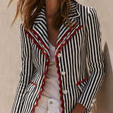 Fashionable Retro Wavy Black And White Striped Blazer