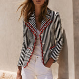 Fashionable Retro Wavy Black And White Striped Blazer
