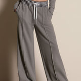 Retro Sporty Grey Hoodie With Plaid Lining And Pants Set