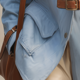 Light Blue Denim Trench Jacket Women Oversized Belted Utility Cargo Coat
