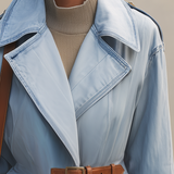 Light Blue Denim Trench Jacket Women Oversized Belted Utility Cargo Coat