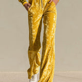 Stylish Retro Yellow Velvet Zipper Long-Sleeved Jumpsuit