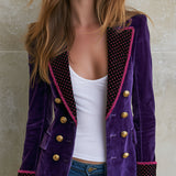 Fashionable Retro Polka Dot Purple Velvet Blazer