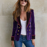 Fashionable Retro Polka Dot Purple Velvet Blazer