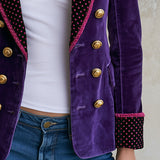 Fashionable Retro Polka Dot Purple Velvet Blazer