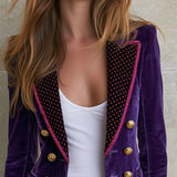 Fashionable Retro Polka Dot Purple Velvet Blazer