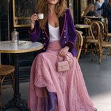 Fashionable Retro Polka Dot Purple Velvet Blazer
