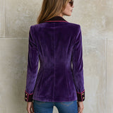 Fashionable Retro Polka Dot Purple Velvet Blazer