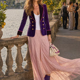 Fashionable Retro Polka Dot Purple Velvet Blazer