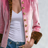 Exquisite Retro Leopard Print Color Blocking Stand-collar Single-breasted Velvet Jacket