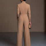 Women's Zipper Stand Collar Casual Long Sleeve Wide Leg Jumpsuit MDZ2540H3GMJ