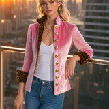 Exquisite Retro Leopard Print Color Blocking Stand-collar Single-breasted Velvet Jacket