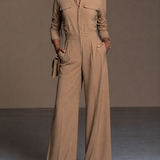 Women's Zipper Stand Collar Casual Long Sleeve Wide Leg Jumpsuit MDZ2540H3GMJ