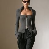 Women's Zip‑Front Cutout Knit Top MDZ2621H0LYL