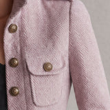 Retro-elegant Pink Herringbone Blend Coat