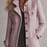 Retro-elegant Pink Herringbone Blend Coat