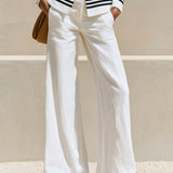 Casual Retro Striped White Suit Jacket And Wide-leg Pants Set