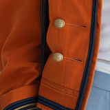 Women's Orange Military Jacket Double-Breasted Gold Button Oversized Band Coat
