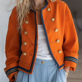 Women's Orange Military Jacket Double-Breasted Gold Button Oversized Band Coat