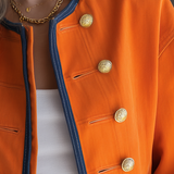 Women's Orange Military Jacket Double-Breasted Gold Button Oversized Band Coat