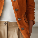 Women's Orange Stand-Collar Utility Jacket Metal Button Fitted Field Coat
