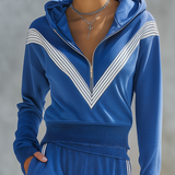 Retro-casual Elegant Blue Cotton-blend Sweatshirt And Sweatpants Set