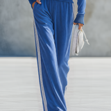 Retro-casual Elegant Blue Cotton-blend Sweatshirt And Sweatpants Set