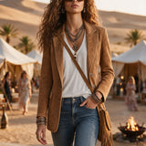 Casual Retro Camel Denim Blazer