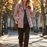 Retro-elegant Pink Herringbone Blend Coat