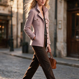 Retro-elegant Pink Herringbone Blend Coat
