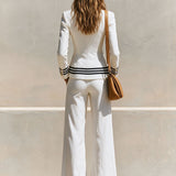 Casual Retro Striped White Suit Jacket And Wide-leg Pants Set