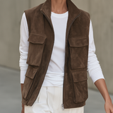 Women's Stand Collar Brown Utility Vest MDZ2665H6YZJ