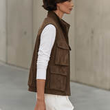 Women's Stand Collar Brown Utility Vest MDZ2665H6YZJ