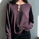 Women's Cut-Out Knit Top With Metal Buckle MDZ2633H3ZRK