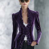 Vintage-style Casual Elegant Purple Velvet Jacket With Ruffles