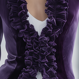 Vintage-style Casual Elegant Purple Velvet Jacket With Ruffles
