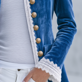 Vintage-style Casual Elegant Blue Velvet And Lace Panel Jacket
