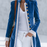Vintage-style Casual Elegant Blue Velvet And Lace Panel Jacket