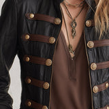Urban Military Style Zipper Horizontal Trim Black PU Jacket