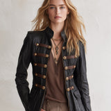 Urban Military Style Zipper Horizontal Trim Black PU Jacket
